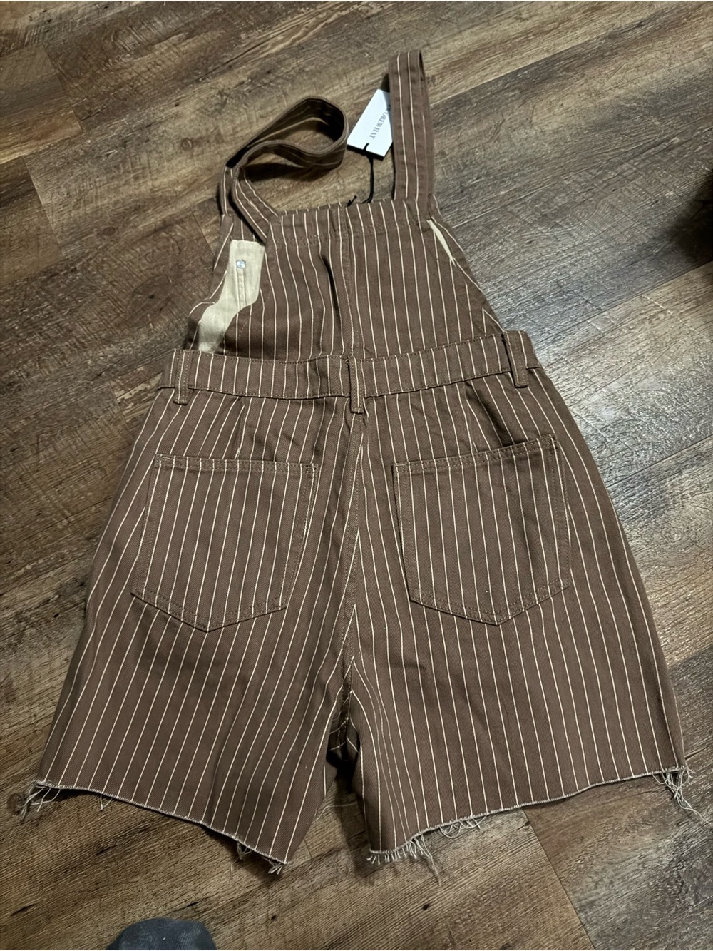 WeWoreWhat Brown Pinstripe Short Overalls - Picture 2 of 4